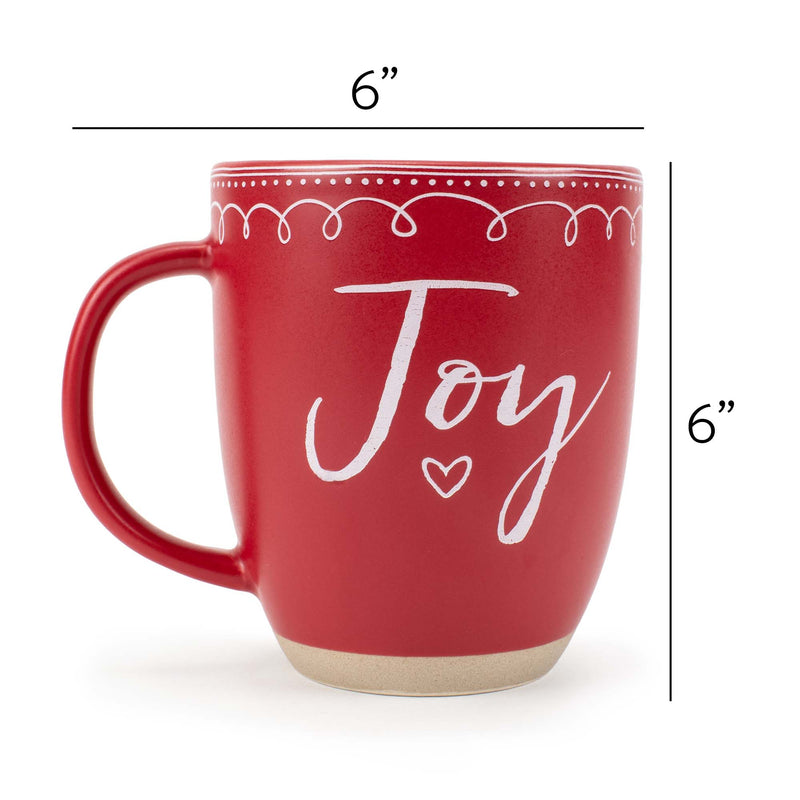 Elanze Designs Joy Raw Clay Bottom Red 13 ounce Ceramic Christmas Coffee Mugs Set of 4