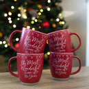 Elanze Designs Wonderful Raw Clay Bottom Red 13 ounce Ceramic Christmas Coffee Mugs Set of 4