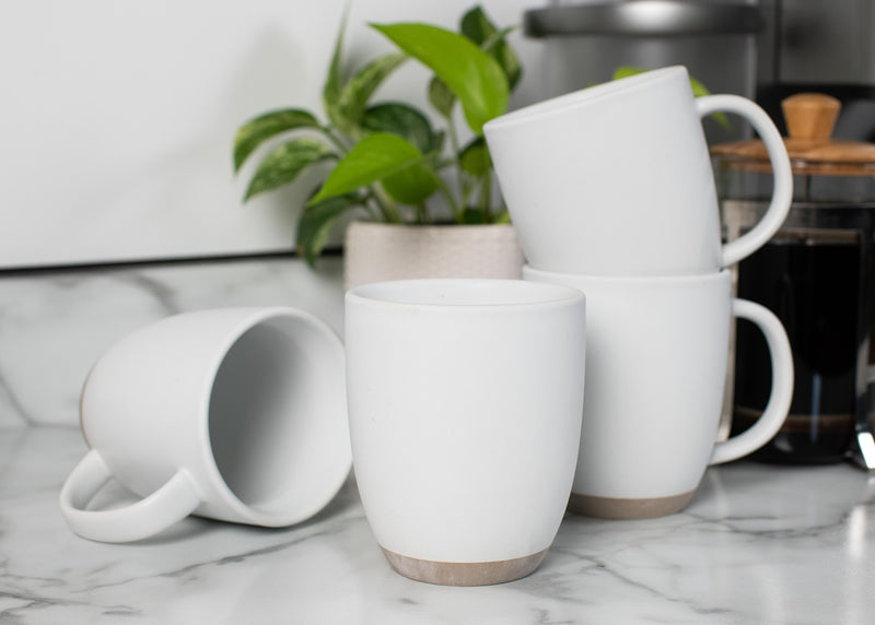 Elanze Designs Raw Clay Bottom White 13 ounce Ceramic Coffee Mugs Set of 4
