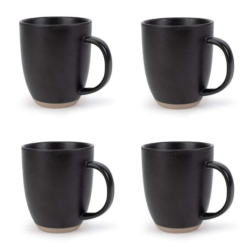 Elanze Designs Raw Clay Bottom Black 13 ounce Ceramic Coffee Mugs Set of 4