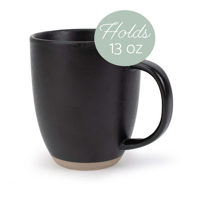 Elanze Designs Raw Clay Bottom Black 13 ounce Ceramic Coffee Mugs Set of 4
