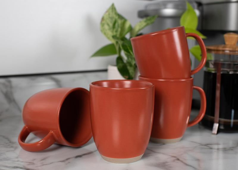 Elanze Designs Raw Clay Bottom Rust Red 13 ounce Ceramic Coffee Mugs Set of 4