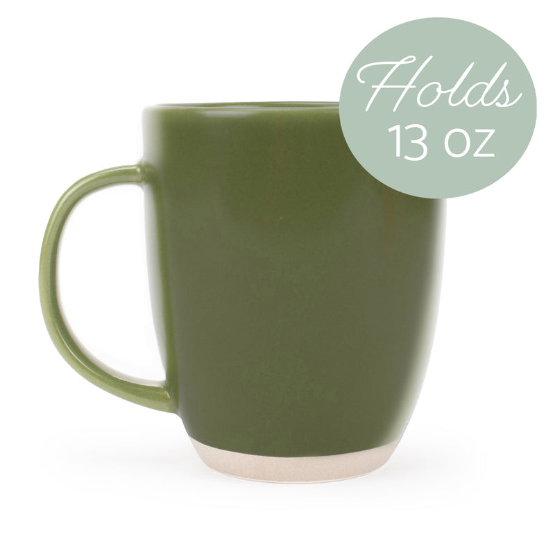 Elanze Designs Raw Clay Bottom Sage Green 13 ounce Ceramic Coffee Mugs Set of 4