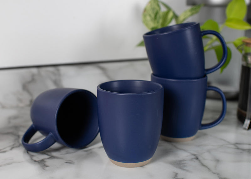 Elanze Designs Raw Clay Bottom Navy Blue 13 ounce Ceramic Coffee Mugs Set of 4