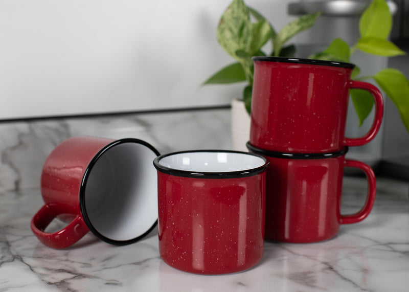 Elanze Designs Speckled Camper Red 13 ounce Ceramic Coffee Mugs Set of 4