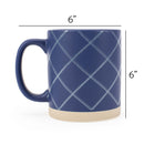 Elanze Designs Modern Plaid Raw Clay Bottom Navy Blue 13 ounce Ceramic Coffee Mugs Set of 4