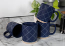 Elanze Designs Modern Plaid Raw Clay Bottom Navy Blue 13 ounce Ceramic Coffee Mugs Set of 4