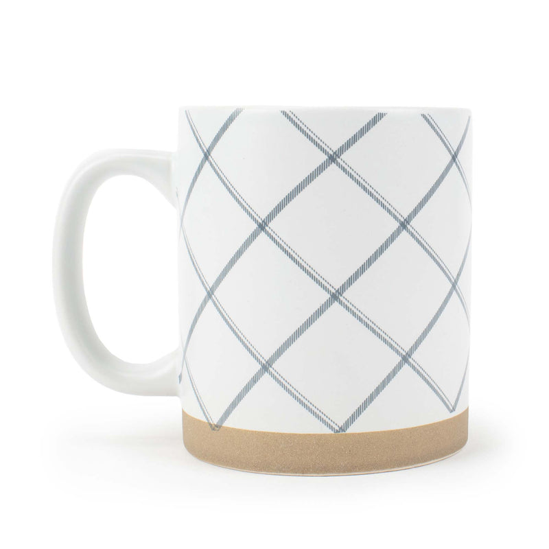 Elanze Designs Modern Plaid Raw Clay Bottom White 13 ounce Ceramic Coffee Mugs Set of 4