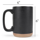 Elanze Designs Tall Ribbed Raw Clay Bottom Black 16 ounce Ceramic Coffee Mugs Set of 4
