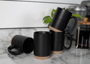 Elanze Designs Tall Ribbed Raw Clay Bottom Black 16 ounce Ceramic Coffee Mugs Set of 4