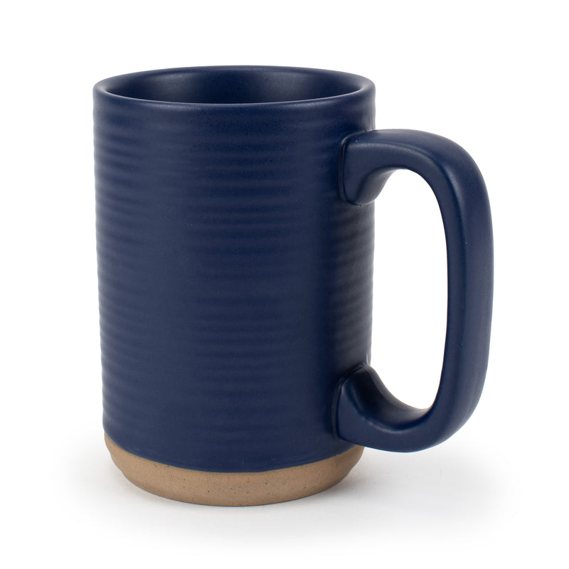 Elanze Designs Tall Ribbed Raw Clay Bottom Navy Blue 16 ounce Ceramic Coffee Mugs Set of 4
