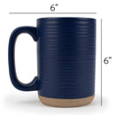 Elanze Designs Tall Ribbed Raw Clay Bottom Navy Blue 16 ounce Ceramic Coffee Mugs Set of 4