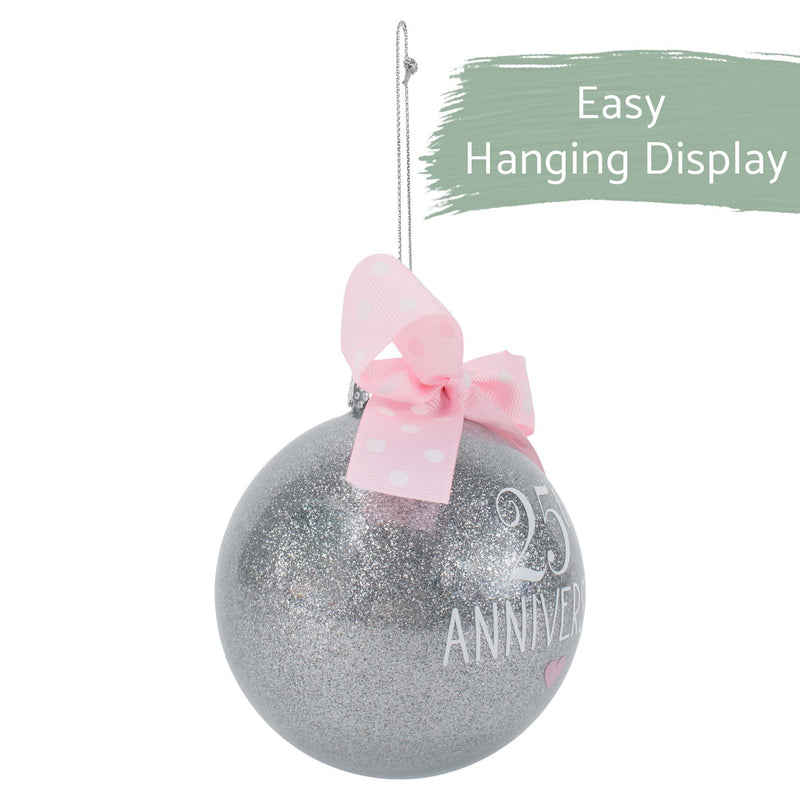 Elanze Designs 25th Anniversary Silver Tone 4 inch Blown Glass Ball Christmas Ornament