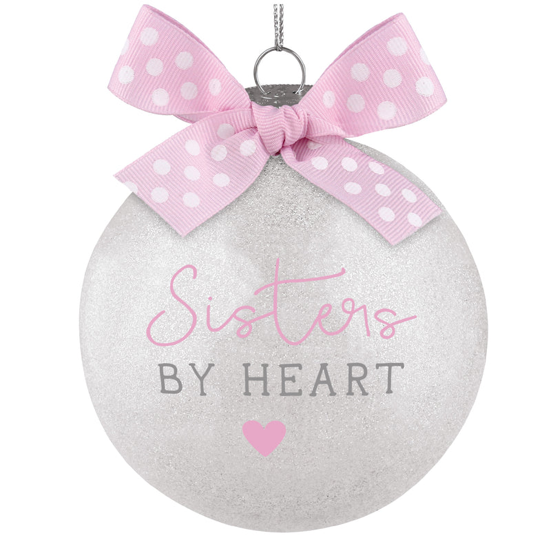 Elanze Designs Sisters By Heart Silver Tone 4 inch Blown Glass Ball Christmas Ornament