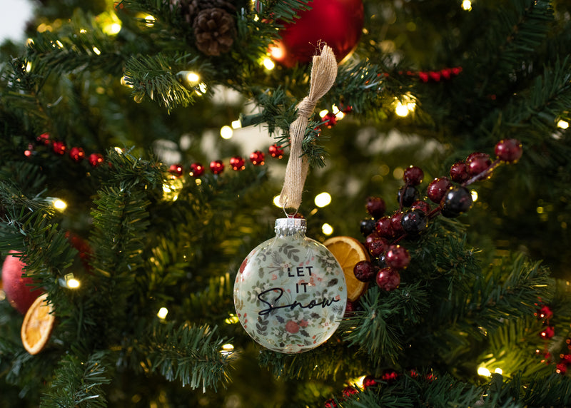 Elanze Designs Let It Snow Blue Floral 4 inch Glass Round Disc Christmas Ornament