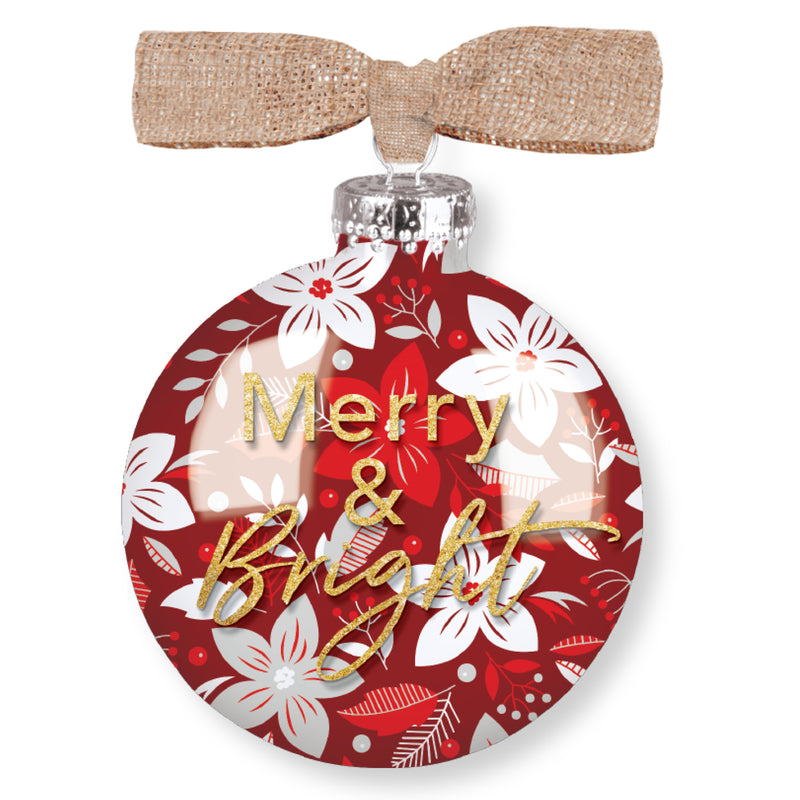 Elanze Designs Merry and Bright Red Floral 4 inch Glass Round Disc Christmas Ornament