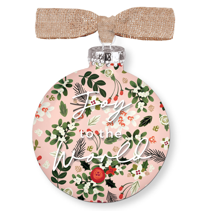 Elanze Designs Joy To The World Floral Pink 4 inch Glass Christmas Ornament