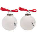 Elanze Designs Mr and Mrs White 3 inch Ceramic Christmas Ball Ornaments 2 Piece Boxed Set