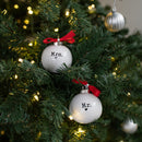 Elanze Designs Mr and Mrs White 3 inch Ceramic Christmas Ball Ornaments 2 Piece Boxed Set