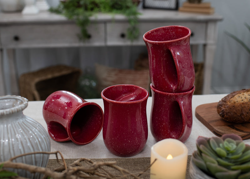 Elanze Designs Reactive 14 ounce Ceramic Handwarmer Mugs Set of 4, Maraschino Red