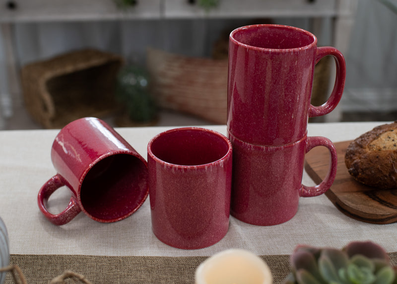 Elanze Designs Reactive 17 ounce Ceramic Straight Body Mugs Set of 4, Maraschino Red