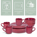 Elanze Designs Reactive Ceramic Dinnerware 16 Piece Set - Service for 4, Maraschino Red