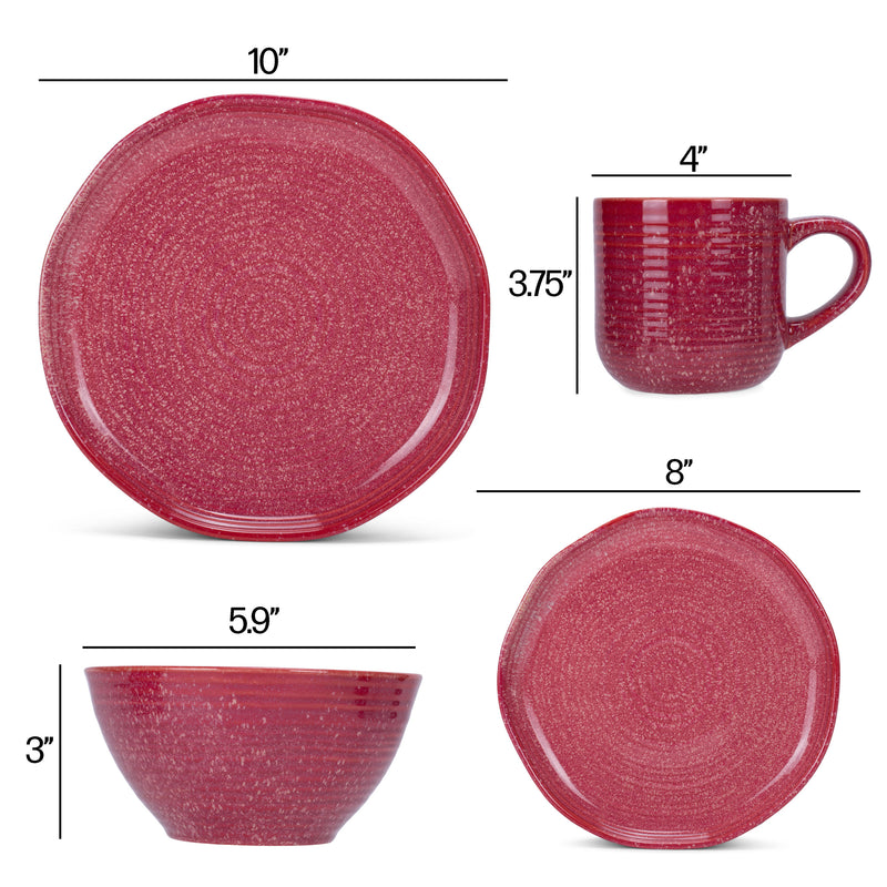 Elanze Designs Reactive Ceramic Dinnerware 16 Piece Set - Service for 4, Maraschino Red