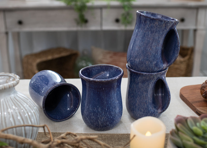 Elanze Designs Reactive 14 ounce Ceramic Handwarmer Mugs Set of 4, Midnight Purple