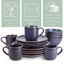Elanze Designs Reactive Ceramic Dinnerware 16 Piece Set - Service for 4, Midnight Purple