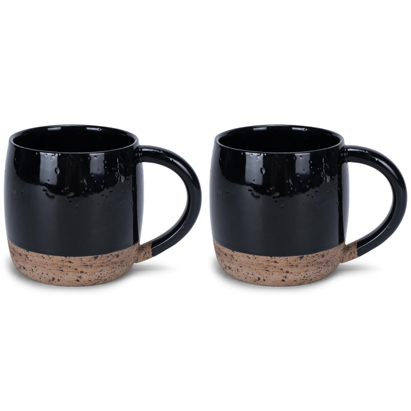 Elanze Designs Speckled Raw Bottom 17 ounce Ceramic Mugs Pack of 2, Black