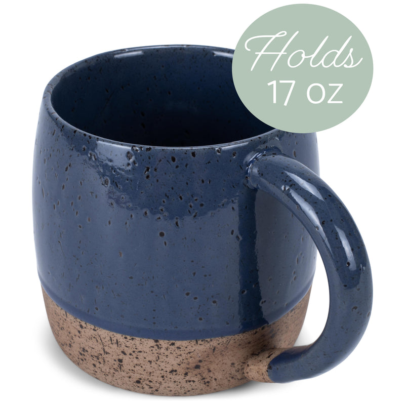 Elanze Designs Speckled Raw Bottom 17 ounce Ceramic Mugs Pack of 4, Navy Blue