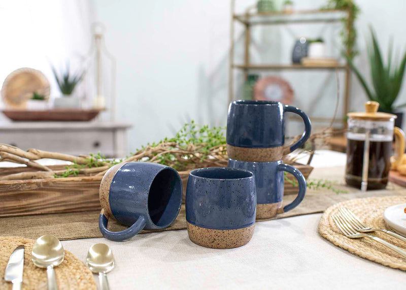 Elanze Designs Speckled Raw Bottom 17 ounce Ceramic Mugs Pack of 4, Navy Blue