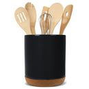 Glossy X-Large Ceramic Stoneware Cork Bottom Kitchen Utensil Holder, Black