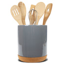 Glossy X-Large Ceramic Stoneware Cork Bottom Kitchen Utensil Holder, Grey