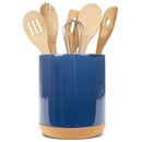 Glossy X-Large Ceramic Stoneware Cork Bottom Kitchen Utensil Holder, Navy Blue