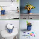 Glossy X-Large Ceramic Stoneware Cork Bottom Kitchen Utensil Holder, Navy Blue