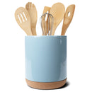 Glossy X-Large Ceramic Stoneware Cork Bottom Kitchen Utensil Holder, Sky Blue