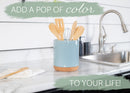 Glossy X-Large Ceramic Stoneware Cork Bottom Kitchen Utensil Holder, Sky Blue