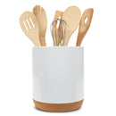 Glossy X-Large Ceramic Stoneware Cork Bottom Kitchen Utensil Holder, White