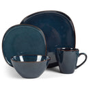 Modern Chic Smooth Ceramic Stoneware Dinnerware 16 Piece Set - Service for 4, Navy Blue