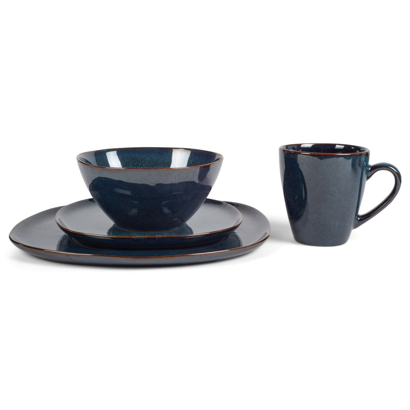 Modern Chic Smooth Ceramic Stoneware Dinnerware 16 Piece Set - Service for 4, Navy Blue