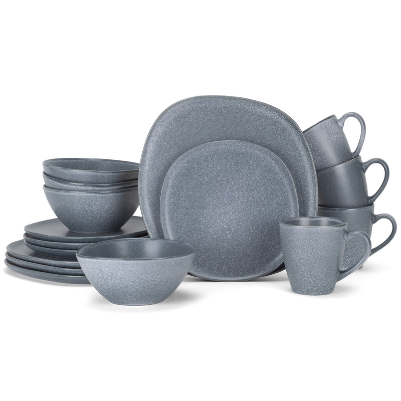 Elanze Designs Modern Chic Smooth Ceramic Stoneware Dinnerware 16 Piece Set - Service for 4, Dove Grey