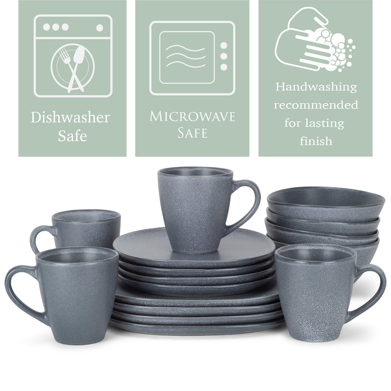 Elanze Designs Modern Chic Smooth Ceramic Stoneware Dinnerware 16 Piece Set - Service for 4, Dove Grey