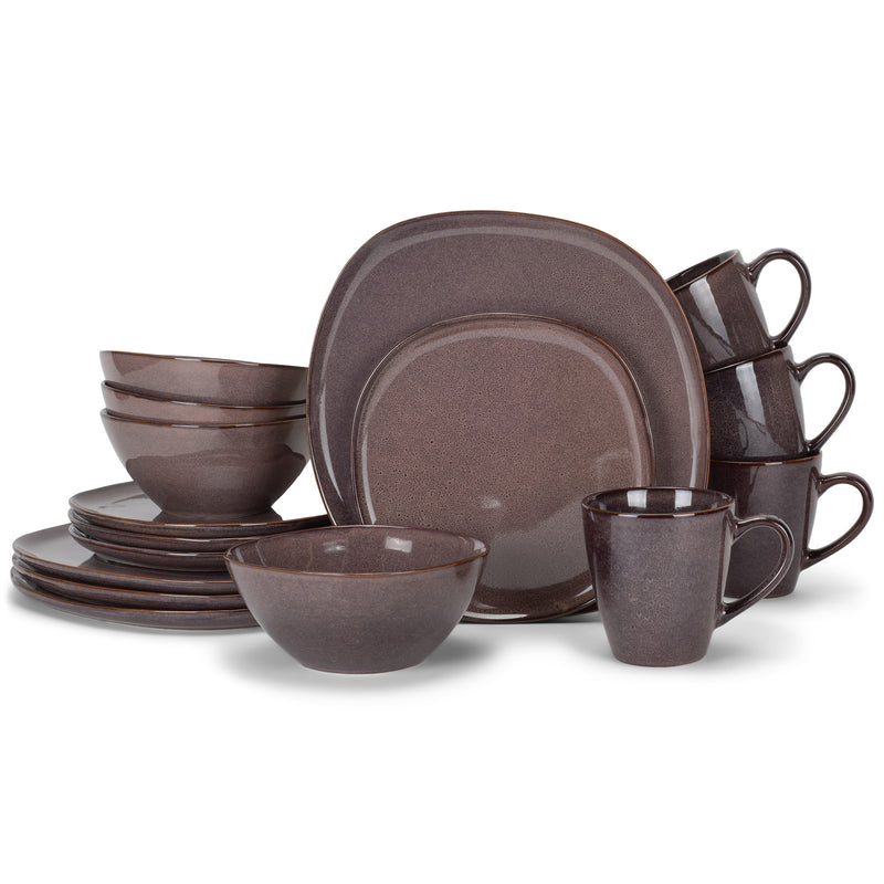 Elanze Designs Modern Chic Smooth Ceramic Stoneware Dinnerware 16 Piece Set - Service for 4, Purple