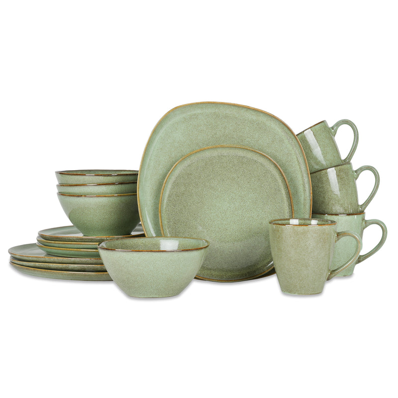 Elanze Designs Modern Chic Smooth Ceramic Stoneware Dinnerware 16 Piece Set - Service for 4, Sage Green