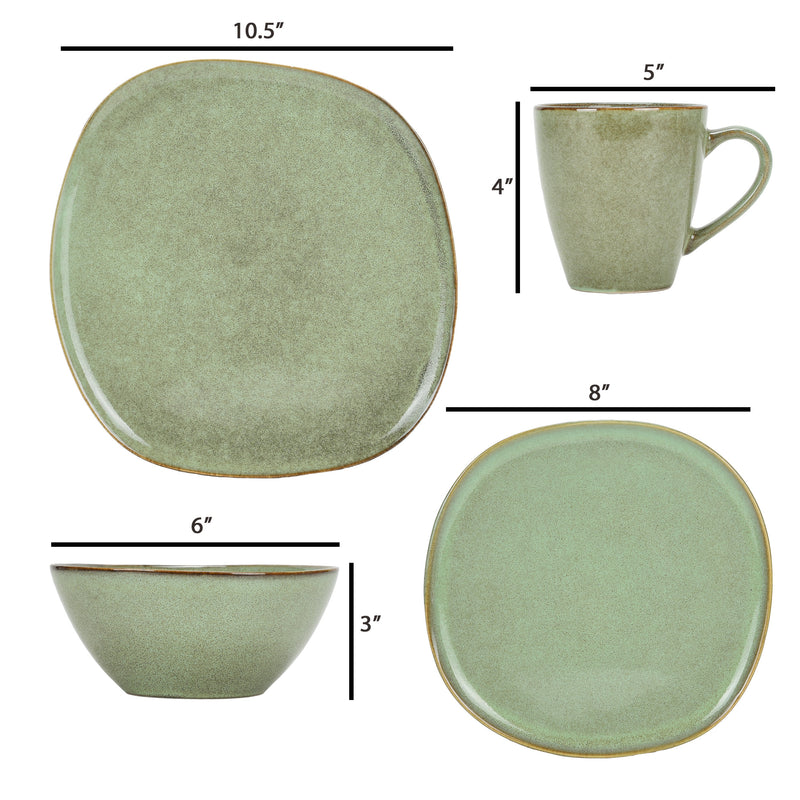 Elanze Designs Modern Chic Smooth Ceramic Stoneware Dinnerware 16 Piece Set - Service for 4, Sage Green