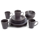 Modern Chic Ribbed Ceramic Stoneware Dinnerware 16 Piece Set - Service for 4, Charcoal Grey