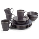 Modern Chic Ribbed Ceramic Stoneware Dinnerware 16 Piece Set - Service for 4, Charcoal Grey