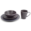 Modern Chic Ribbed Ceramic Stoneware Dinnerware 16 Piece Set - Service for 4, Charcoal Grey