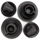 Bowl and small plate resting on top of large plate, mug to the side